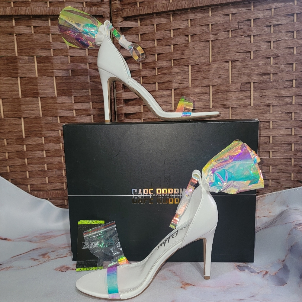 Cape Robbin Kath Multi Prism Iridescent Flower Stiletto Strap Heels